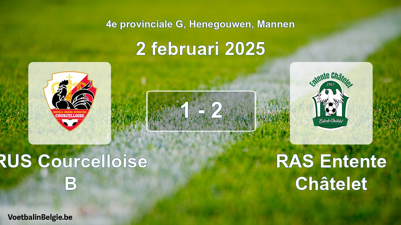 Gespeelde wedstrijd mannenvoetbal: RUS Courcelloise B - RAS Entente Châtelet 1 - 2 (2 februari 2025)