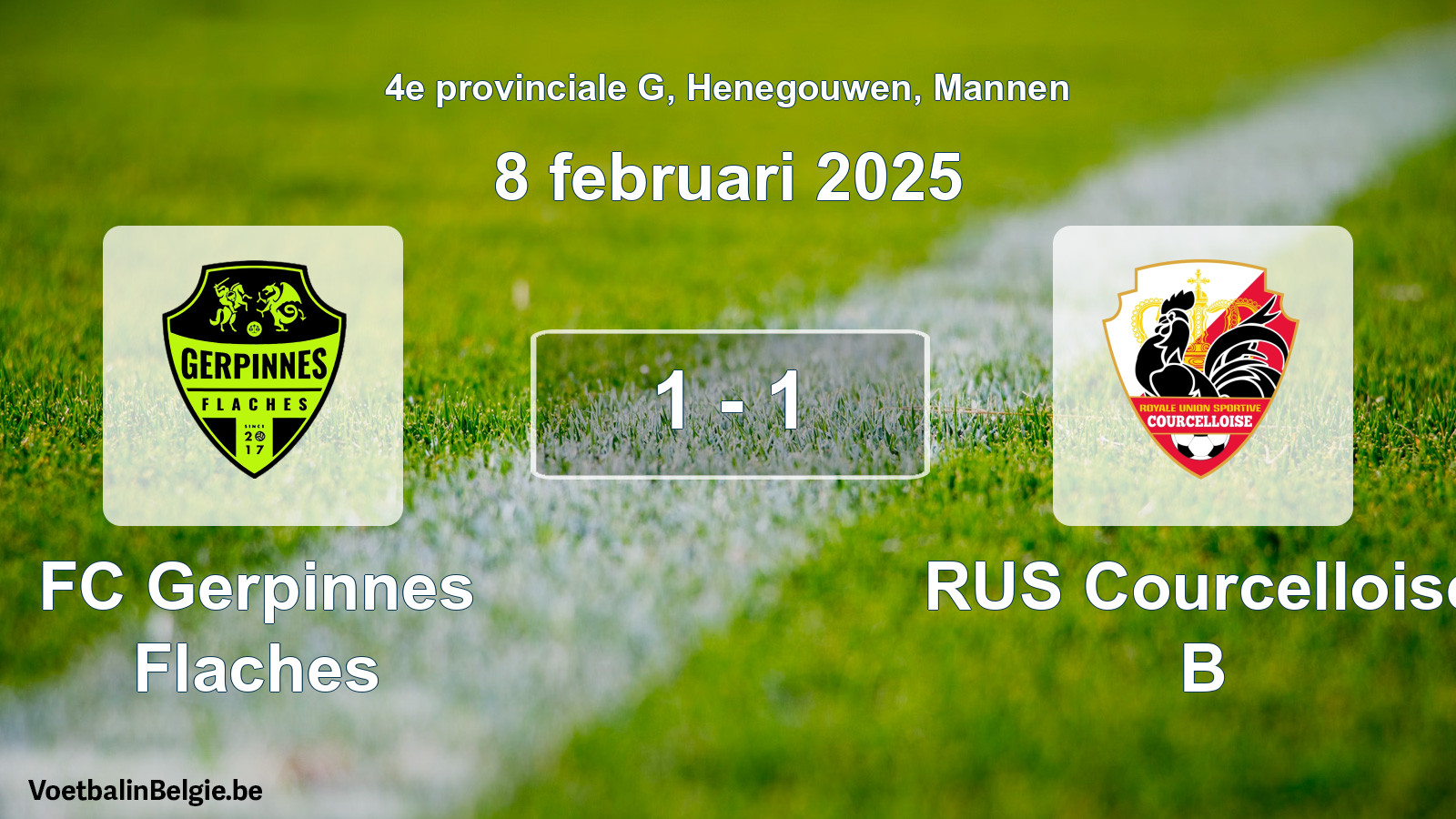 Gespeelde wedstrijd mannenvoetbal: FC Gerpinnes Flaches - RUS Courcelloise B 1 - 1 (8 februari 2025)