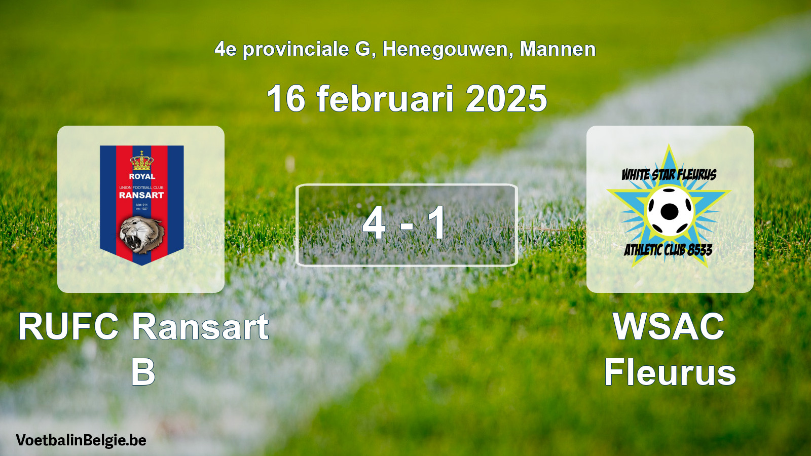 Gespeelde wedstrijd mannenvoetbal: RUFC Ransart B - WSAC Fleurus 4 - 1 (16 februari 2025)