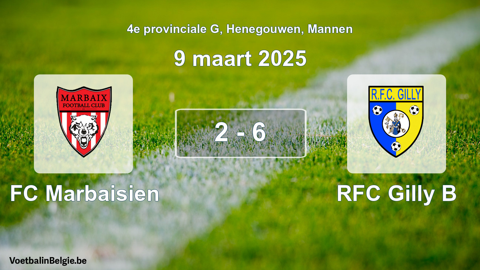 Gespeelde wedstrijd mannenvoetbal: FC Marbaisien - RFC Gilly B 2 - 6 (9 maart 2025)