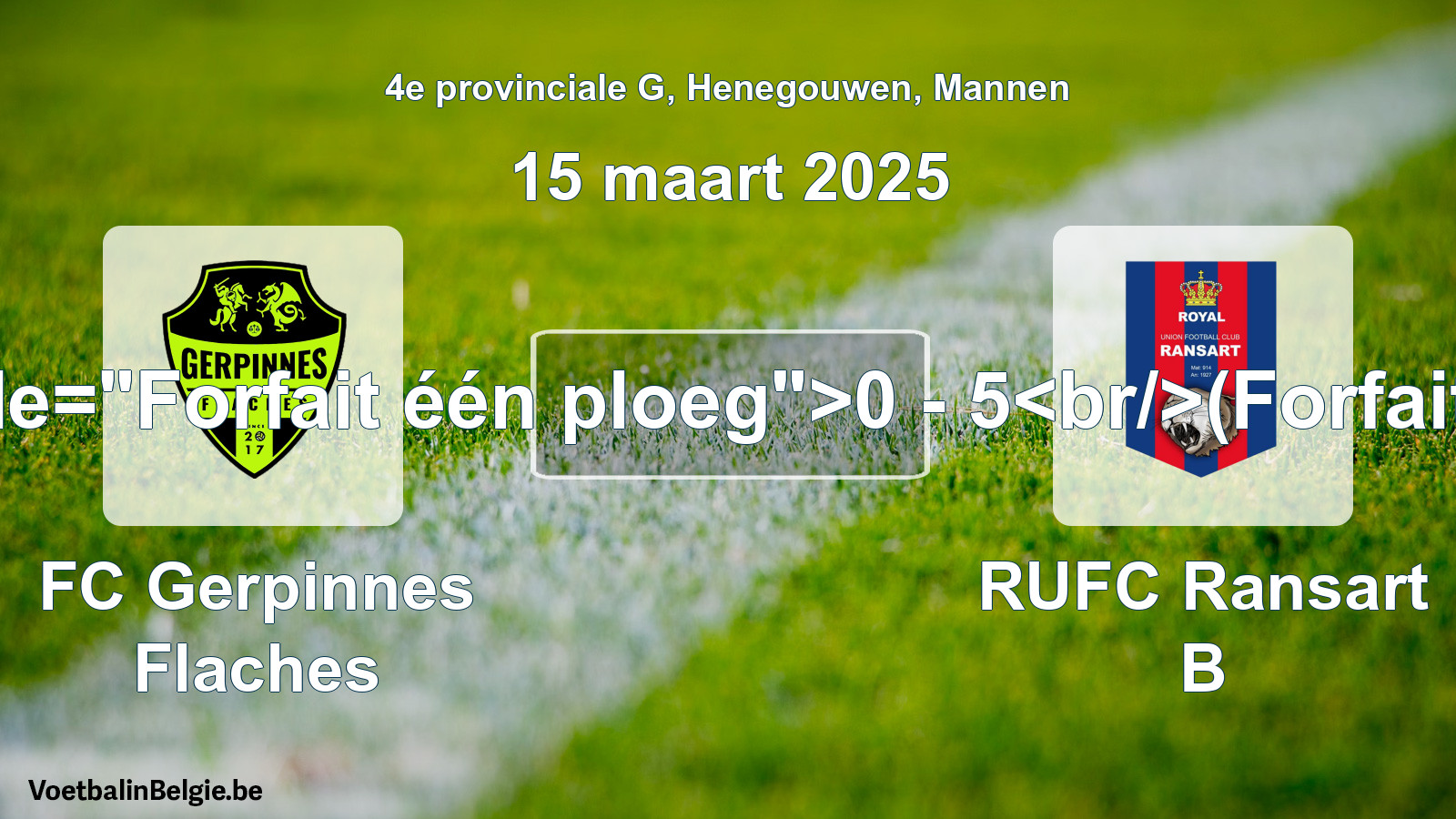 Forfait gegeven: FC Gerpinnes Flaches - RUFC Ransart B 0 - 5 (15 maart 2025)