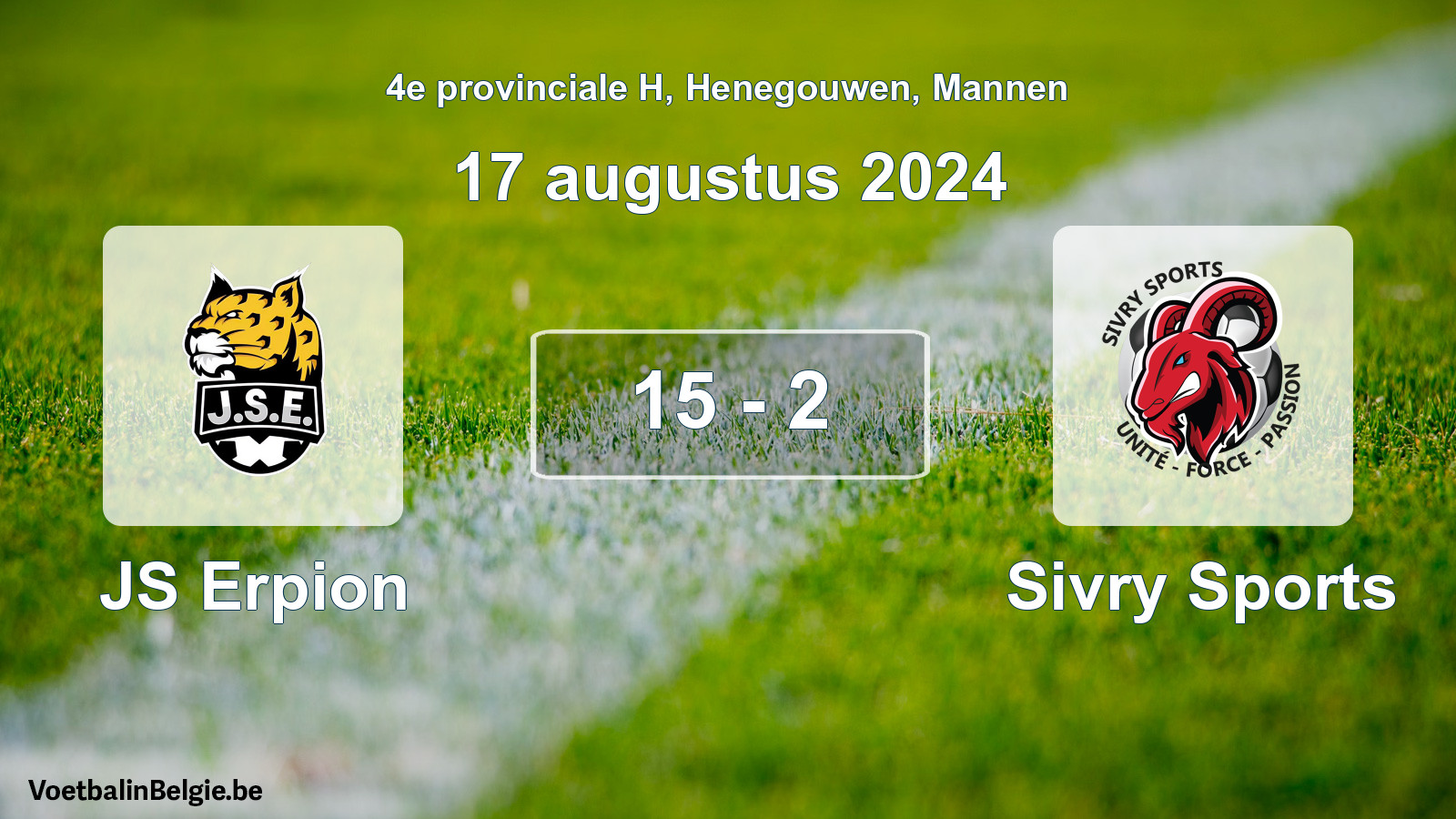 Gespeelde wedstrijd mannenvoetbal: JS Erpion - Sivry Sports 15 - 2 (17 augustus 2024)