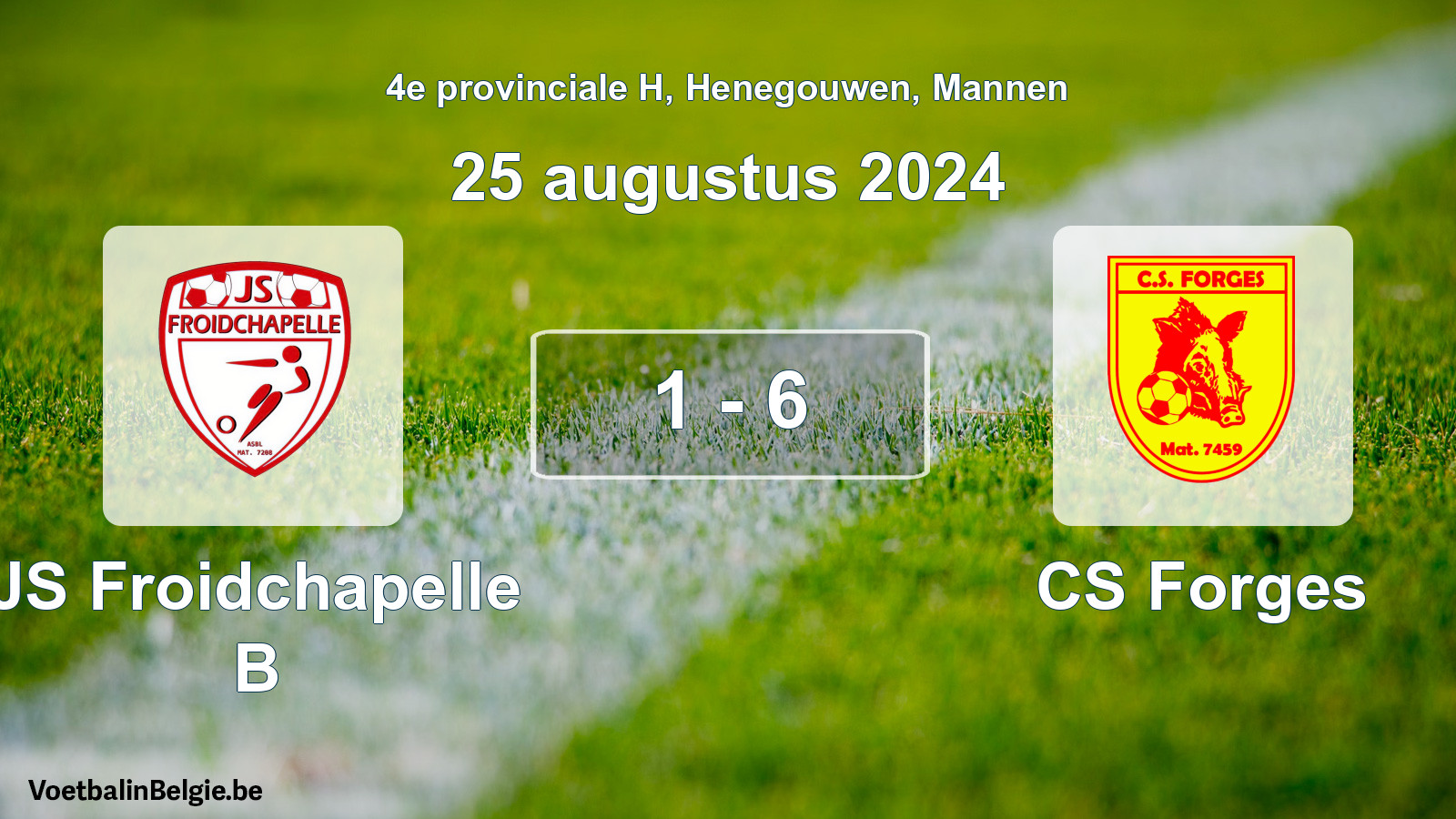 Gespeelde wedstrijd mannenvoetbal: JS Froidchapelle B - CS Forges 1 - 6 (25 augustus 2024)