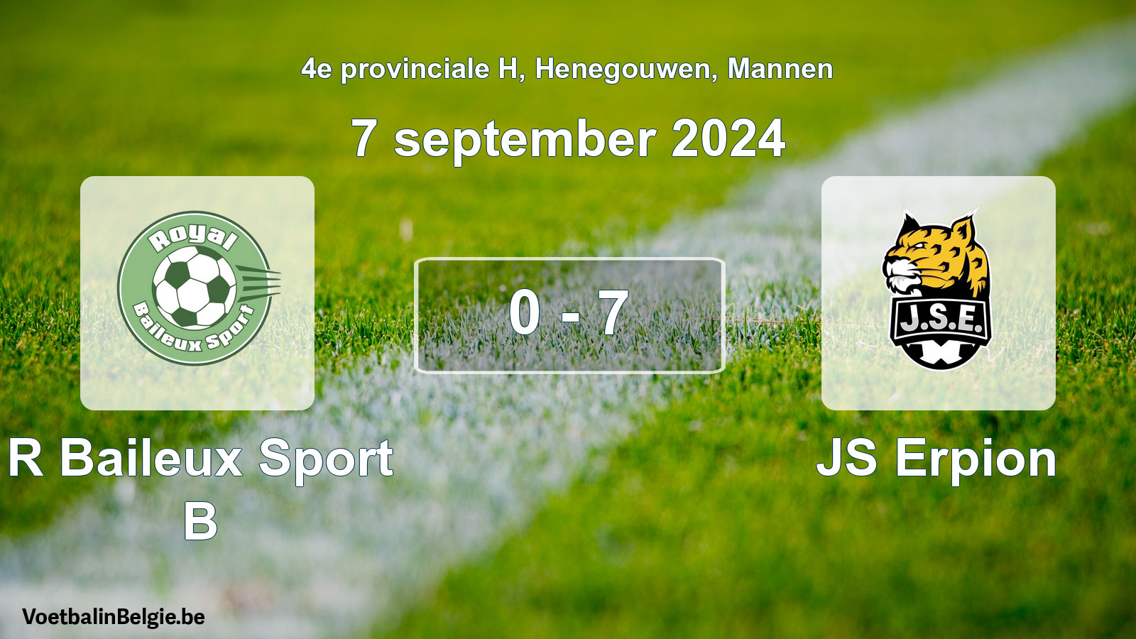 Gespeelde wedstrijd mannenvoetbal: R Baileux Sport B - JS Erpion 0 - 7 (7 september 2024)