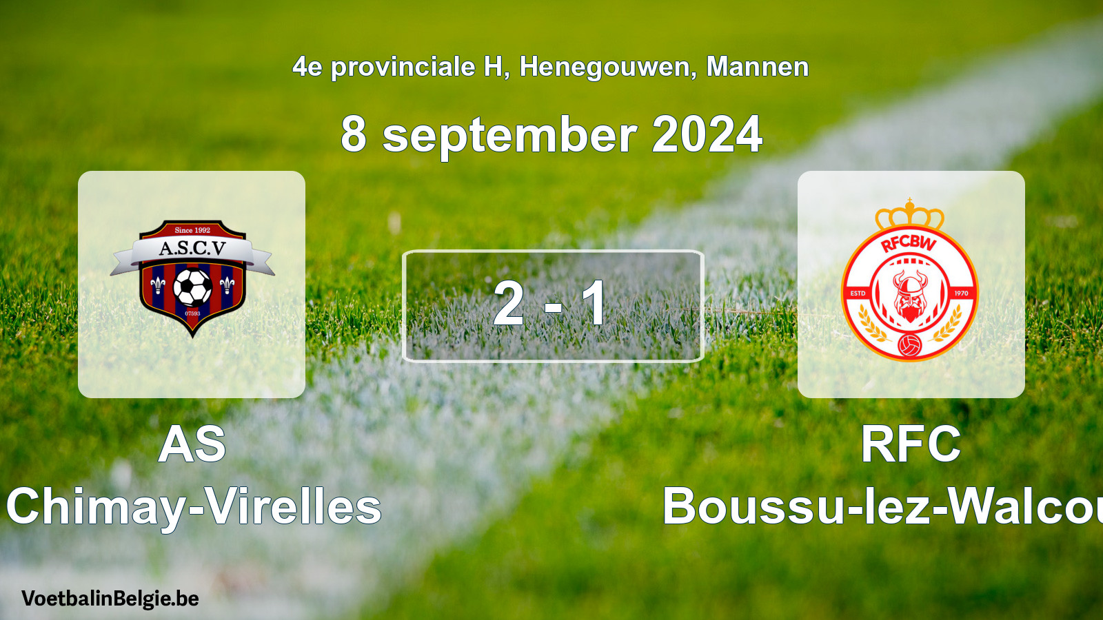 Gespeelde wedstrijd mannenvoetbal: AS Chimay-Virelles - RFC Boussu-lez-Walcourt 2 - 1 (8 september 2024)