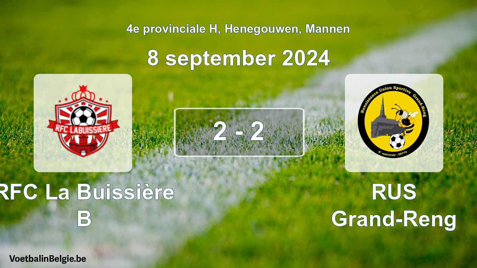 Gespeelde wedstrijd mannenvoetbal: RFC La Buissière B - RUS Grand-Reng 2 - 2 (8 september 2024)