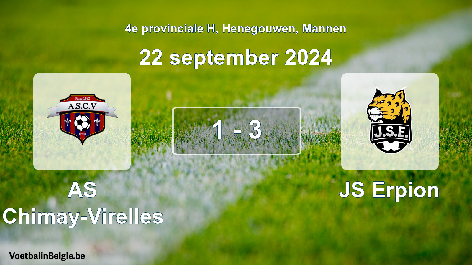 Gespeelde wedstrijd mannenvoetbal: AS Chimay-Virelles - JS Erpion 1 - 3 (22 september 2024)
