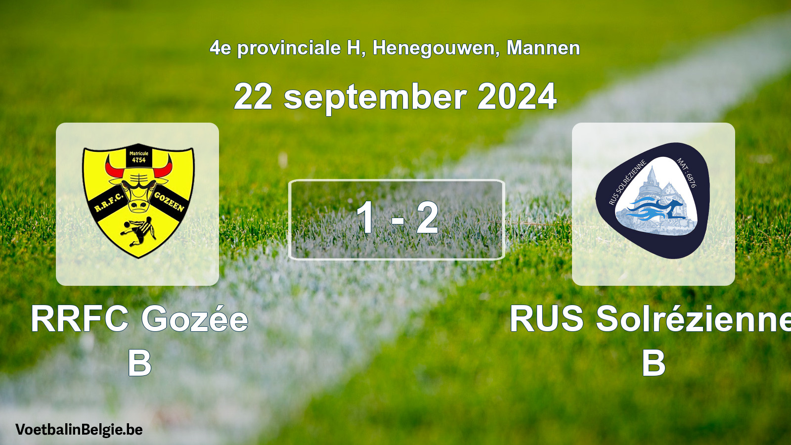 Gespeelde wedstrijd mannenvoetbal: RRFC Gozée B - RUS Solrézienne B 1 - 2 (22 september 2024)