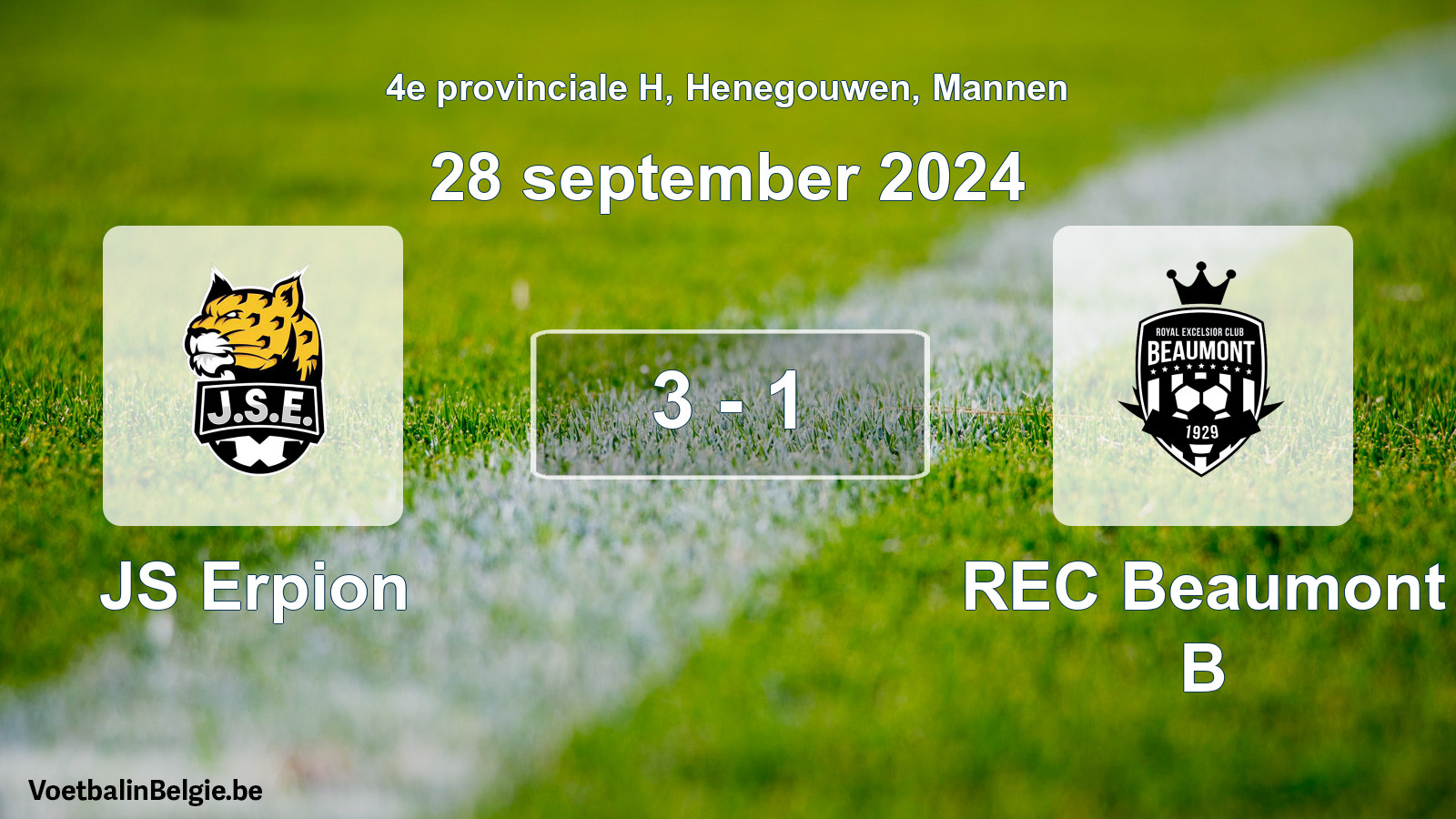 Gespeelde wedstrijd mannenvoetbal: JS Erpion - REC Beaumont B 3 - 1 (28 september 2024)