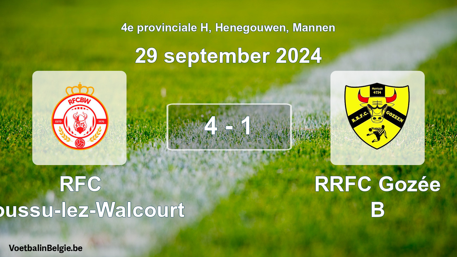 Gespeelde wedstrijd mannenvoetbal: RFC Boussu-lez-Walcourt - RRFC Gozée B 4 - 1 (29 september 2024)