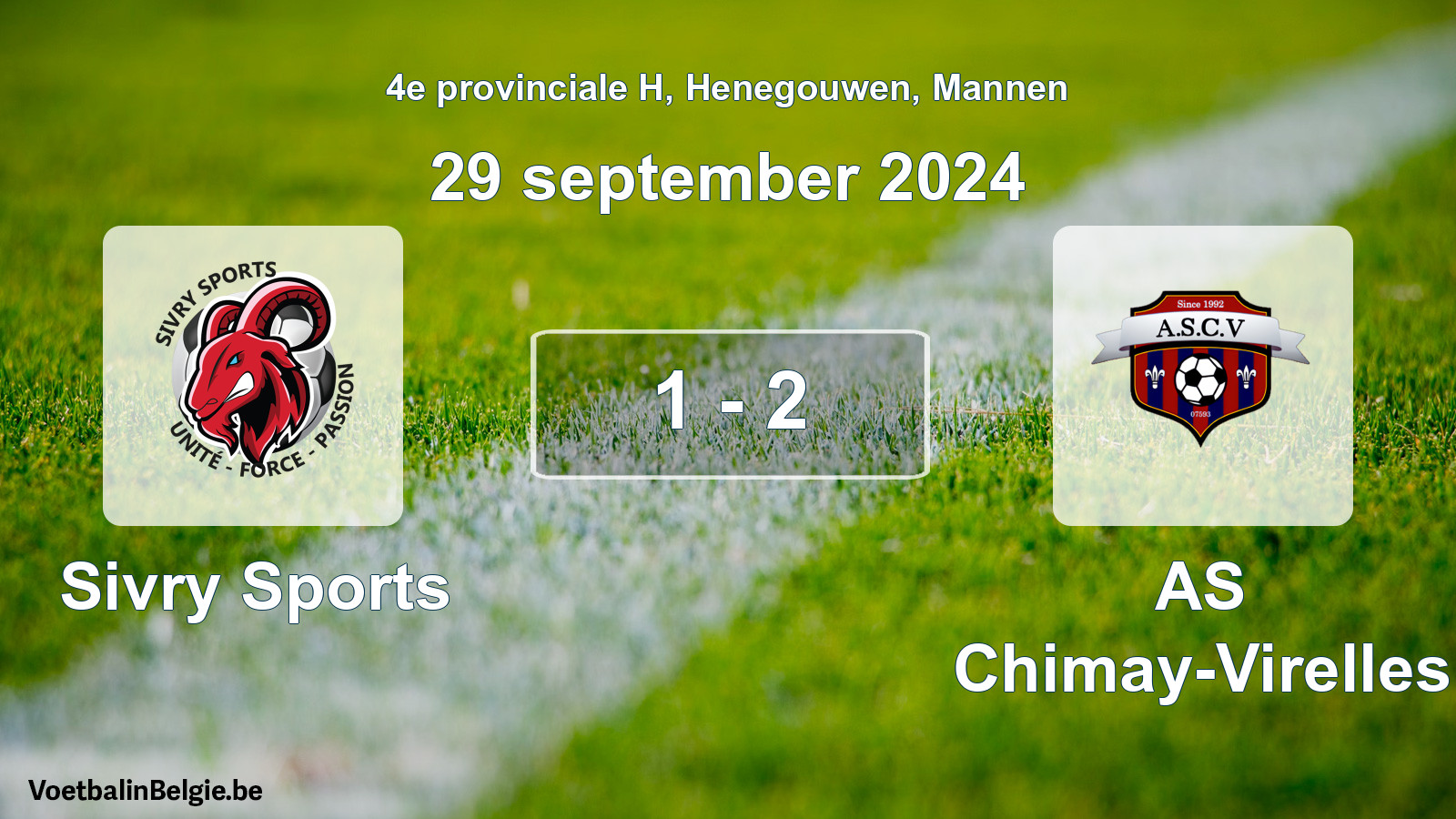 Gespeelde wedstrijd mannenvoetbal: Sivry Sports - AS Chimay-Virelles 1 - 2 (29 september 2024)