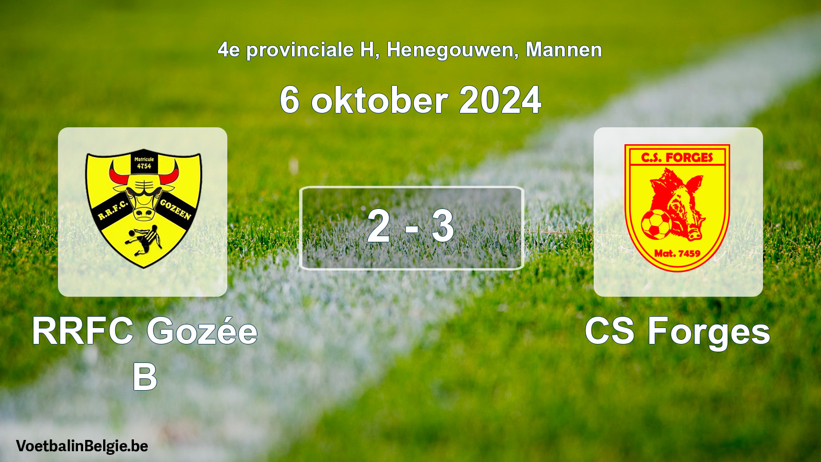 Gespeelde wedstrijd mannenvoetbal: RRFC Gozée B - CS Forges 2 - 3 (6 oktober 2024)
