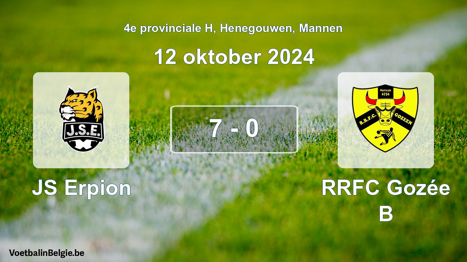 Gespeelde wedstrijd mannenvoetbal: JS Erpion - RRFC Gozée B 7 - 0 (12 oktober 2024)