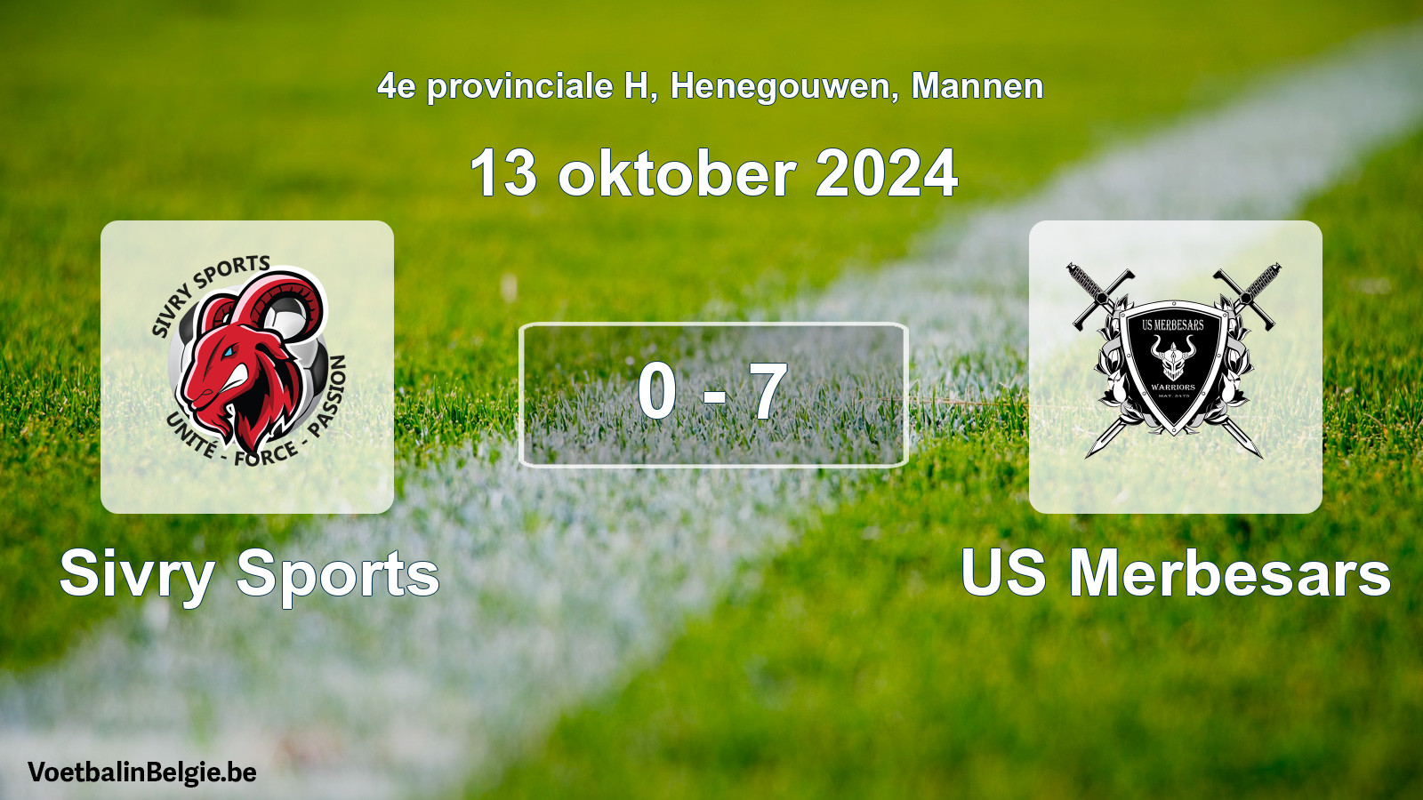 Gespeelde wedstrijd mannenvoetbal: Sivry Sports - US Merbesars 0 - 7 (13 oktober 2024)