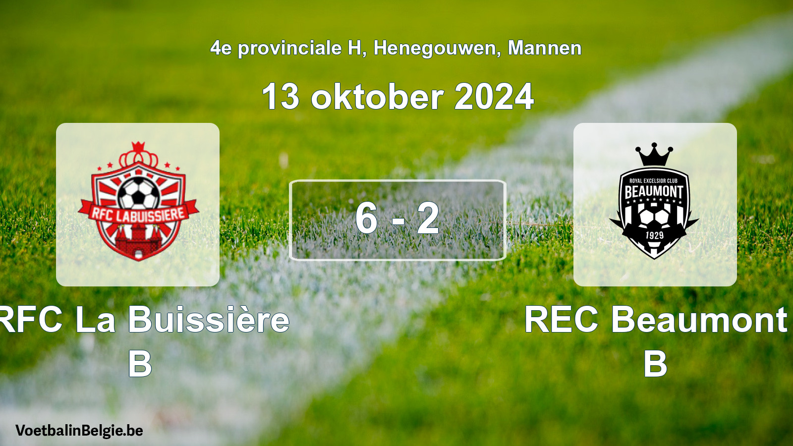 Gespeelde wedstrijd mannenvoetbal: RFC La Buissière B - REC Beaumont B 6 - 2 (13 oktober 2024)