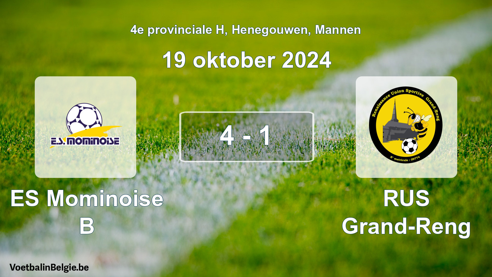 Gespeelde wedstrijd mannenvoetbal: ES Mominoise B - RUS Grand-Reng 4 - 1 (19 oktober 2024)