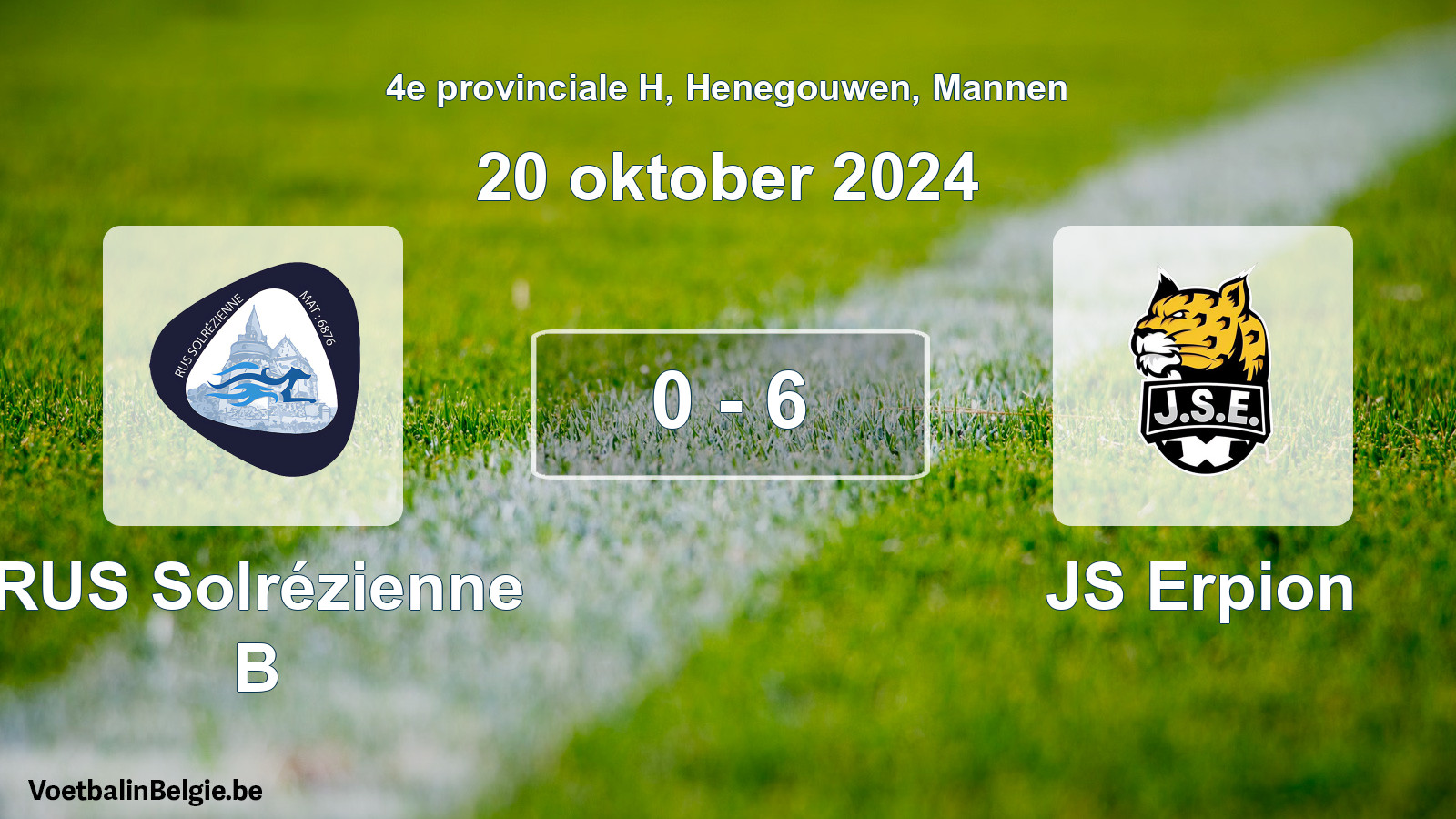 Gespeelde wedstrijd mannenvoetbal: RUS Solrézienne B - JS Erpion 0 - 6 (20 oktober 2024)