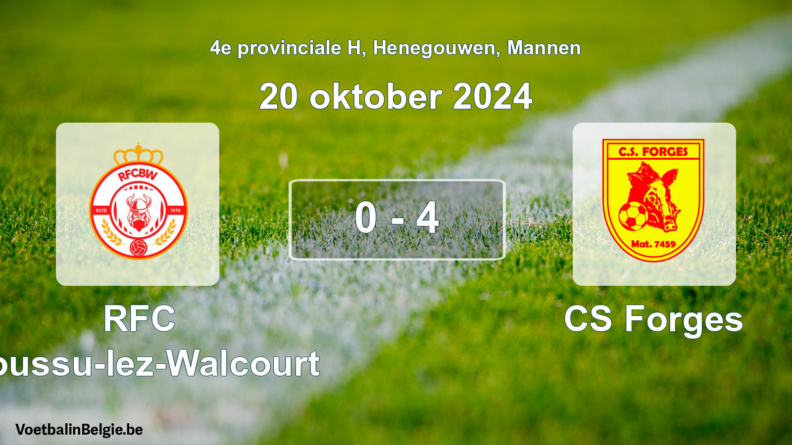 Gespeelde wedstrijd mannenvoetbal: RFC Boussu-lez-Walcourt - CS Forges 0 - 4 (20 oktober 2024)