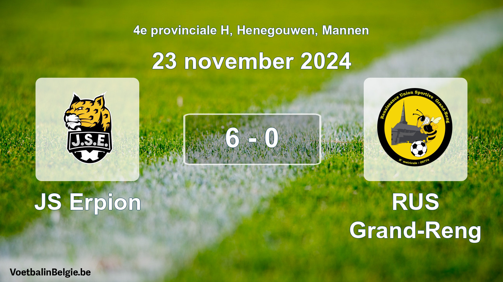 Gespeelde wedstrijd mannenvoetbal: JS Erpion - RUS Grand-Reng 6 - 0 (23 november 2024)