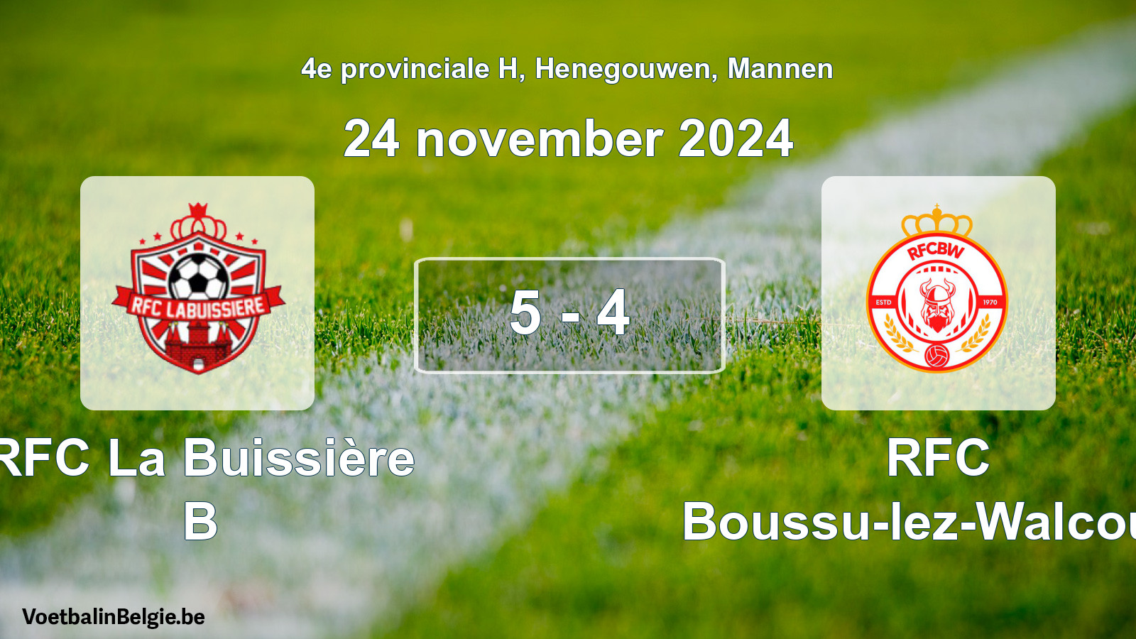Gespeelde wedstrijd mannenvoetbal: RFC La Buissière B - RFC Boussu-lez-Walcourt 5 - 4 (24 november 2024)