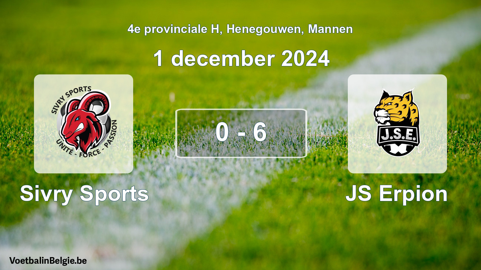 Gespeelde wedstrijd mannenvoetbal: Sivry Sports - JS Erpion 0 - 6 (1 december 2024)