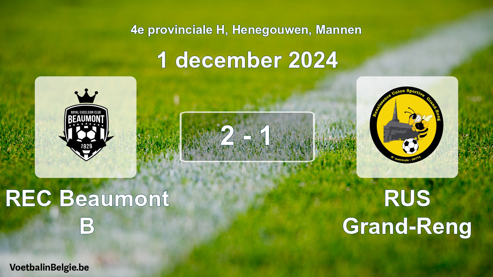 Gespeelde wedstrijd mannenvoetbal: REC Beaumont B - RUS Grand-Reng 2 - 1 (1 december 2024)