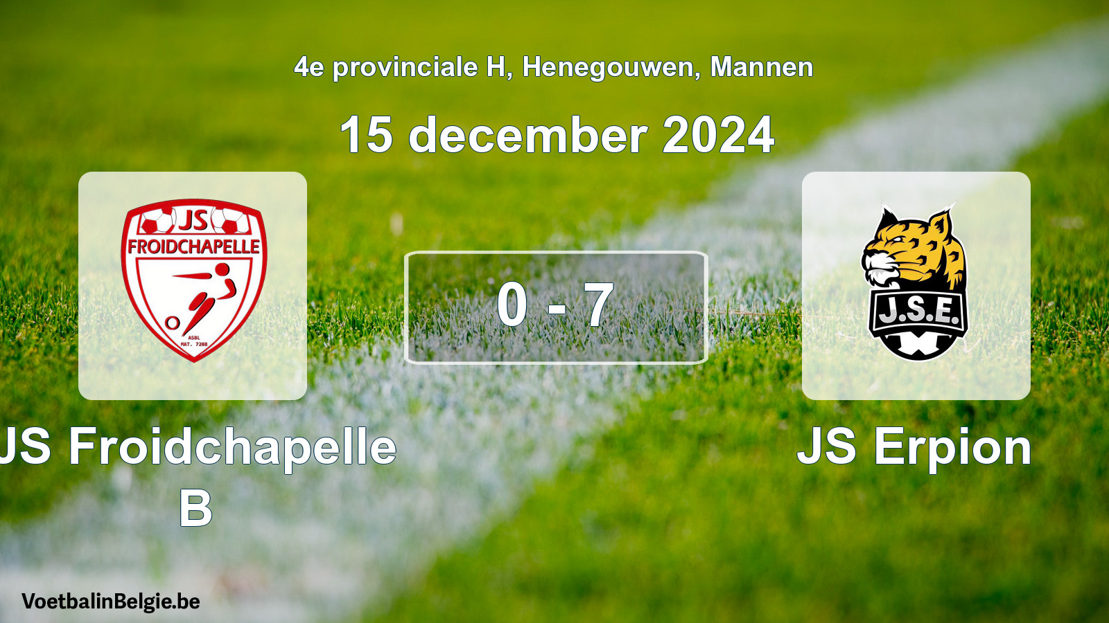 Gespeelde wedstrijd mannenvoetbal: JS Froidchapelle B - JS Erpion 0 - 7 (15 december 2024)