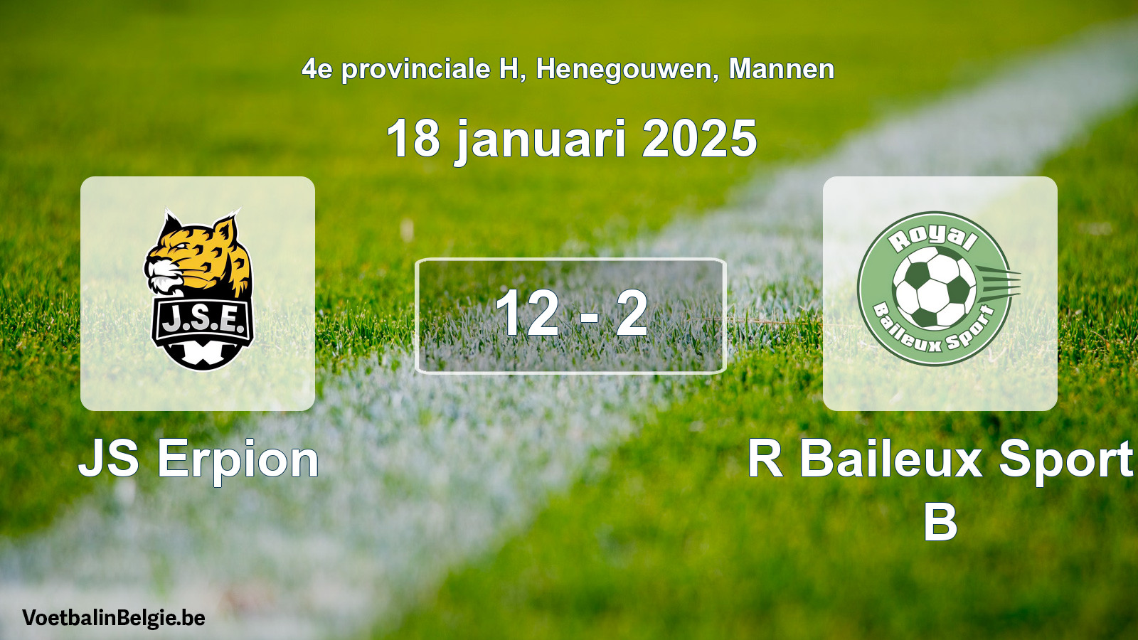 Gespeelde wedstrijd mannenvoetbal: JS Erpion - R Baileux Sport B 12 - 2 (18 januari 2025)