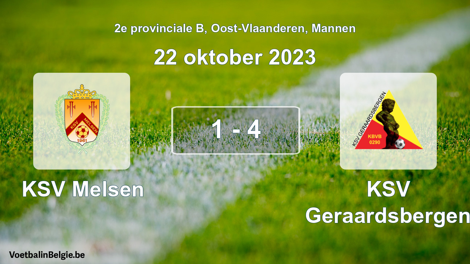 Gespeelde wedstrijd mannenvoetbal: KSV Melsen - KSV Geraardsbergen 1 - 4 (22 oktober 2023)