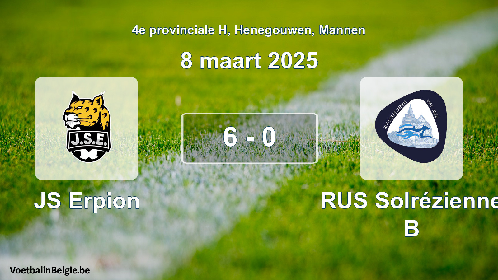 Gespeelde wedstrijd mannenvoetbal: JS Erpion - RUS Solrézienne B 6 - 0 (8 maart 2025)
