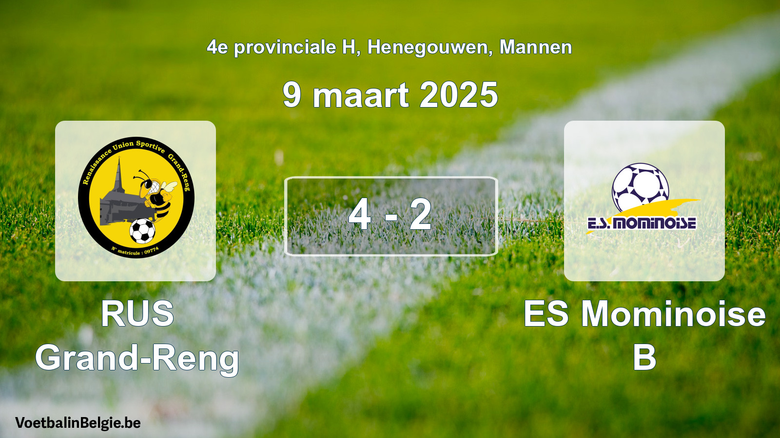 Played match men football: RUS Grand-Reng - ES Mominoise B 4 - 2 (9 March 2025)