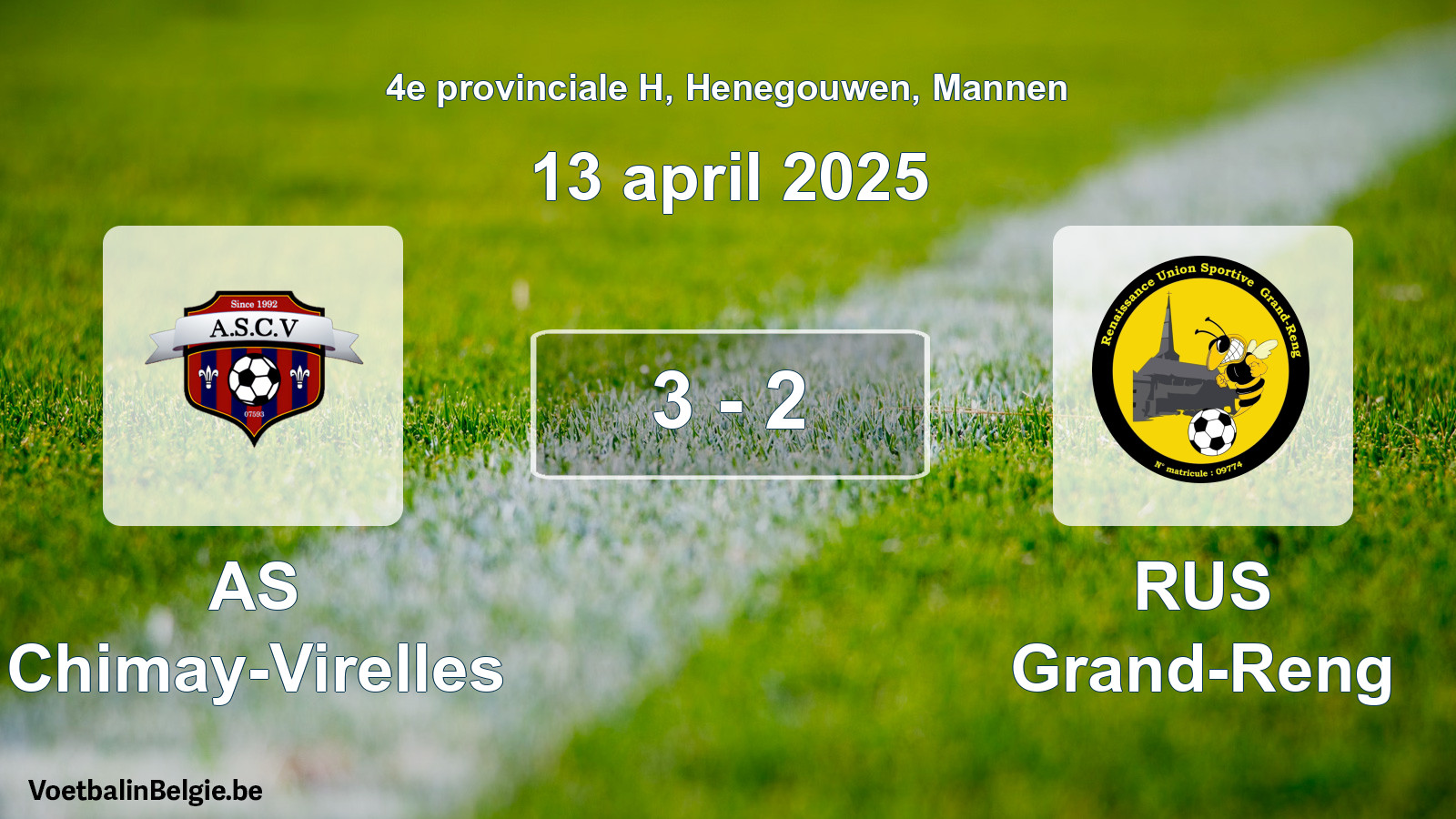 Gespeelde wedstrijd mannenvoetbal: AS Chimay-Virelles - RUS Grand-Reng 3 - 2 (13 april 2025)