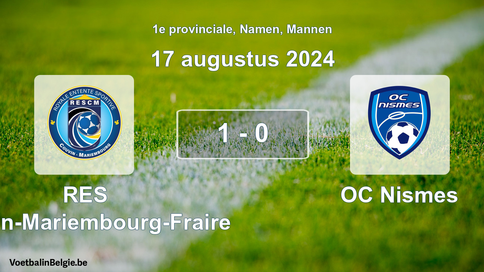 Gespeelde wedstrijd mannenvoetbal: RES Couvin-Mariembourg-Fraire - OC Nismes 1 - 0 (17 augustus 2024)