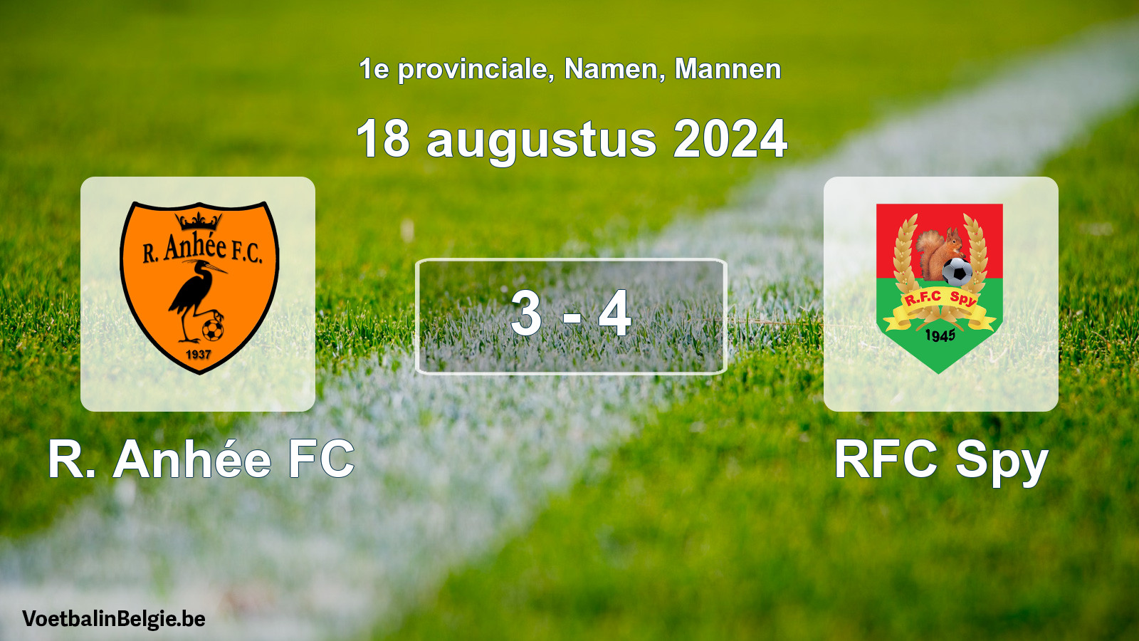 Gespeelde wedstrijd mannenvoetbal: R. Anhée FC - RFC Spy 3 - 4 (18 augustus 2024)