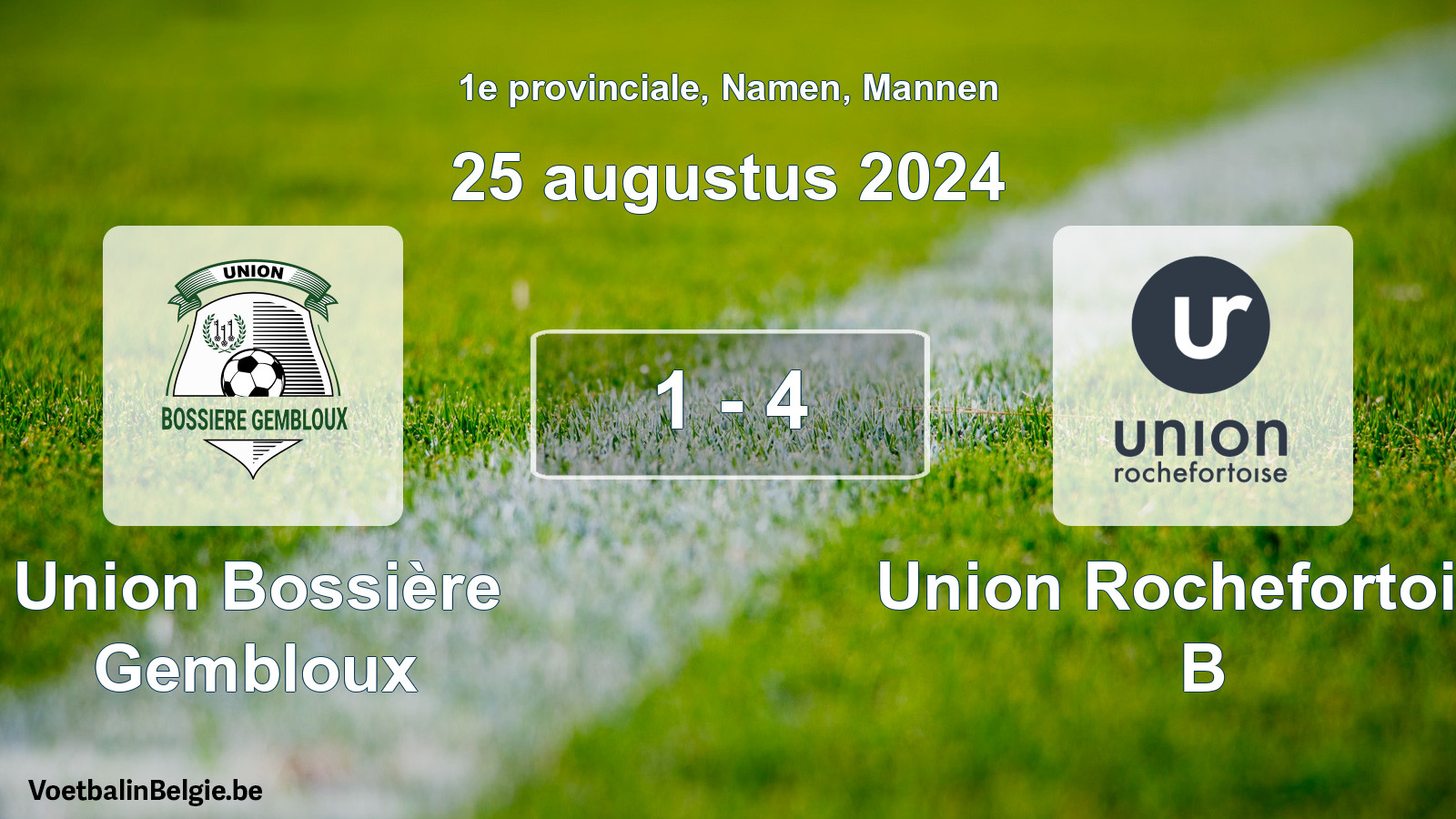 Gespeelde wedstrijd mannenvoetbal: Union Bossière Gembloux - Union Rochefortoise B 1 - 4 (25 augustus 2024)
