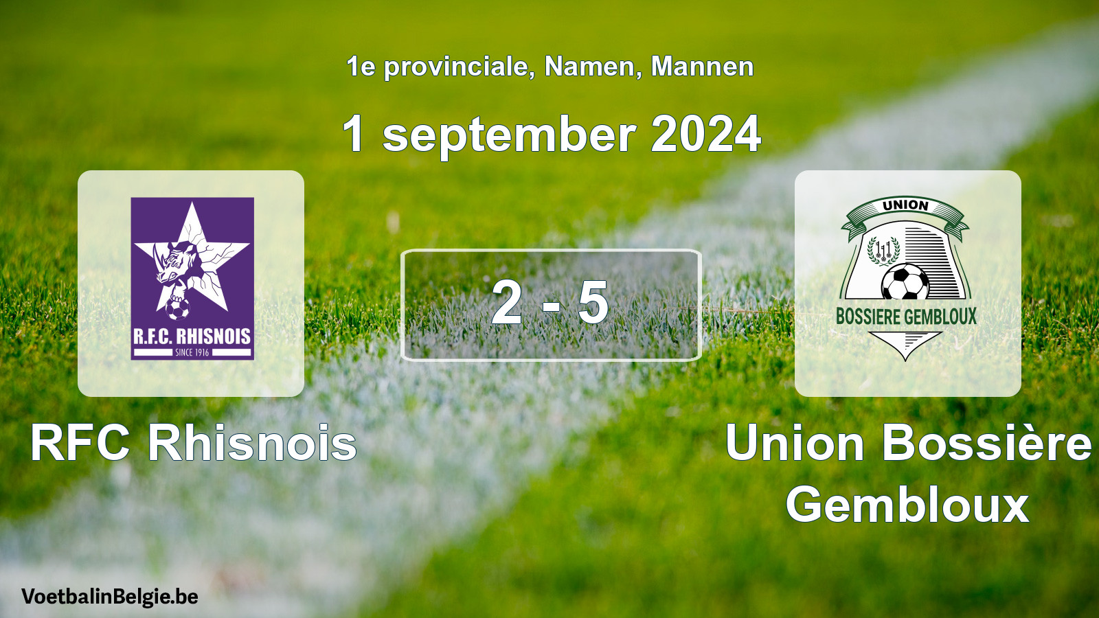 Gespeelde wedstrijd mannenvoetbal: RFC Rhisnois - Union Bossière Gembloux 2 - 5 (1 september 2024)