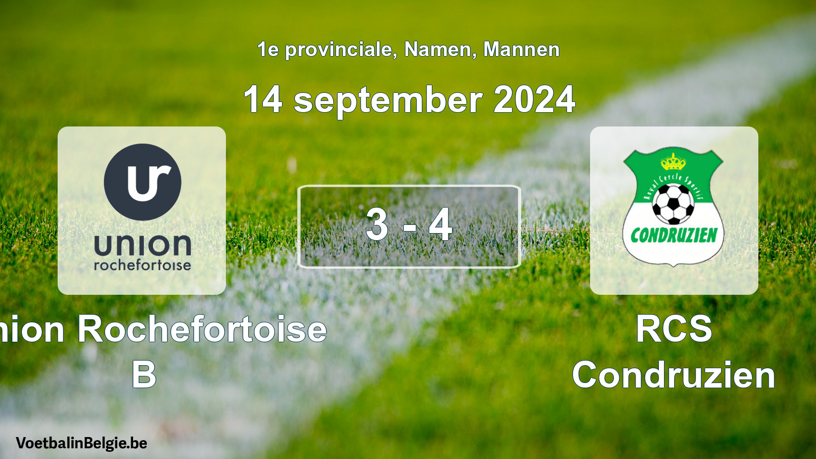 Gespeelde wedstrijd mannenvoetbal: Union Rochefortoise B - RCS Condruzien 3 - 4 (14 september 2024)
