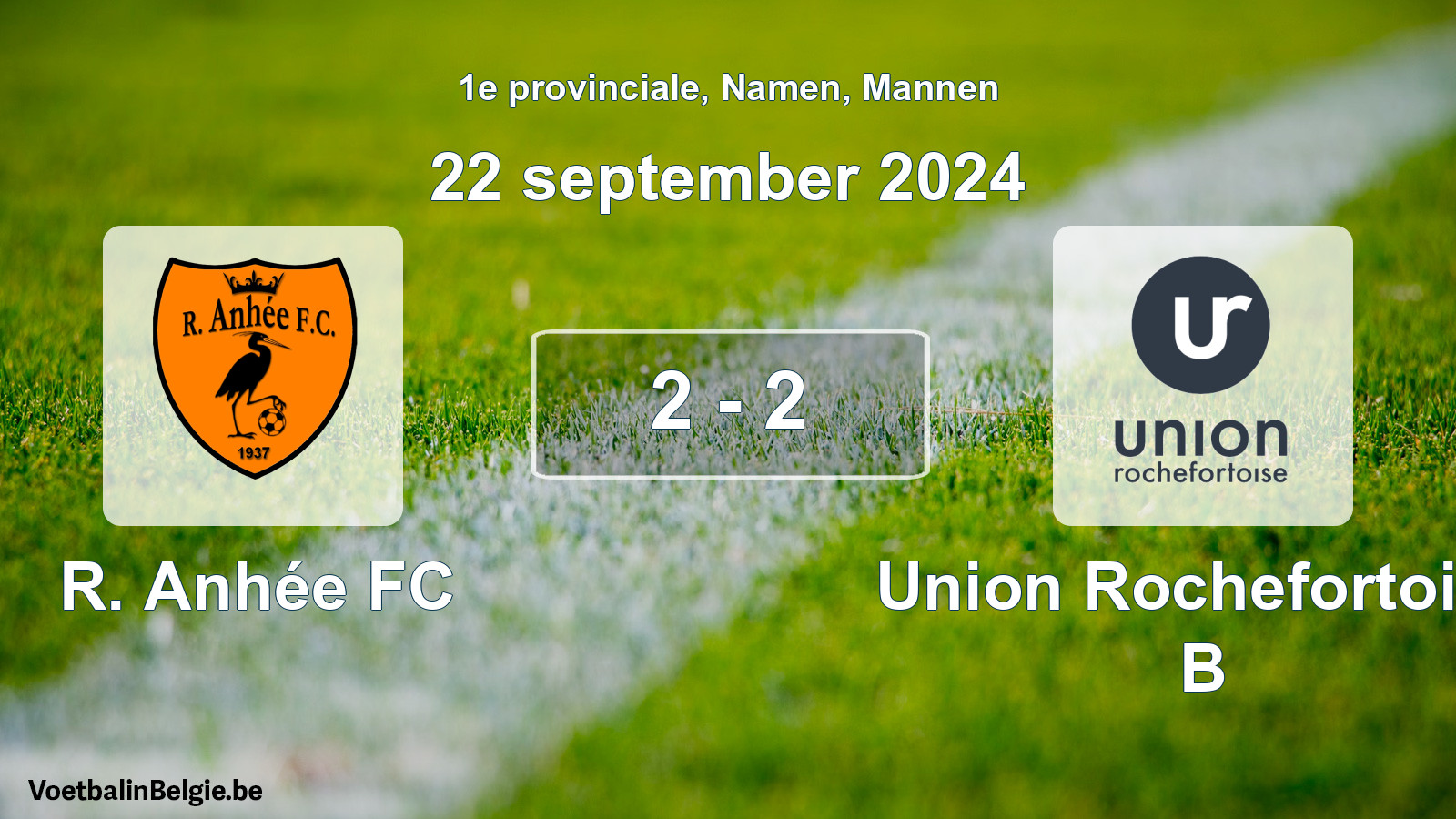 Gespeelde wedstrijd mannenvoetbal: R. Anhée FC - Union Rochefortoise B 2 - 2 (22 september 2024)