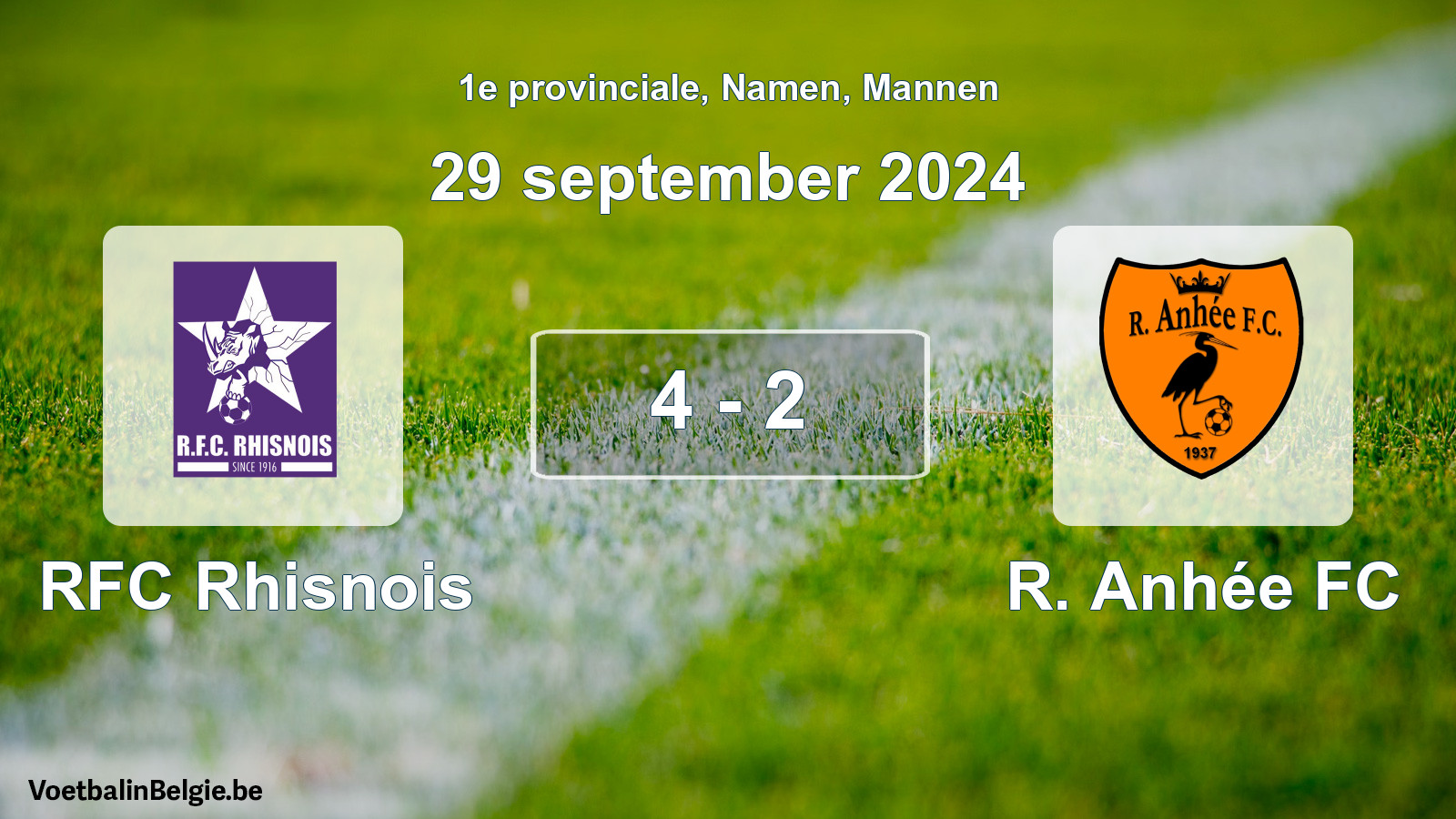 Gespeelde wedstrijd mannenvoetbal: RFC Rhisnois - R. Anhée FC 4 - 2 (29 september 2024)