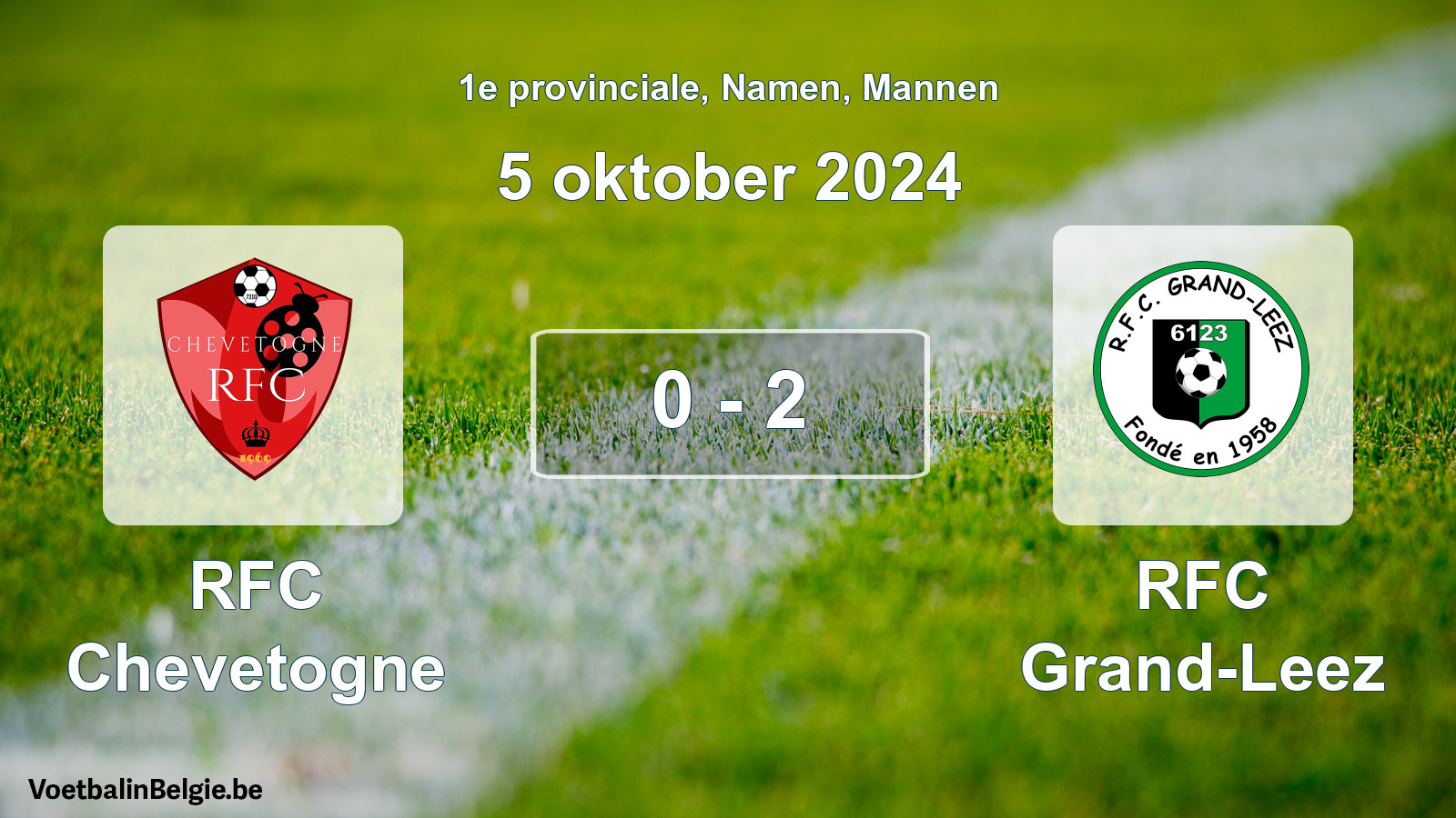Gespeelde wedstrijd mannenvoetbal: RFC Chevetogne - RFC Grand-Leez 0 - 2 (5 oktober 2024)
