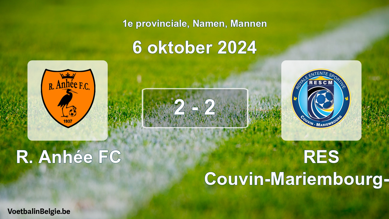 Gespeelde wedstrijd mannenvoetbal: R. Anhée FC - RES Couvin-Mariembourg-Fraire 2 - 2 (6 oktober 2024)