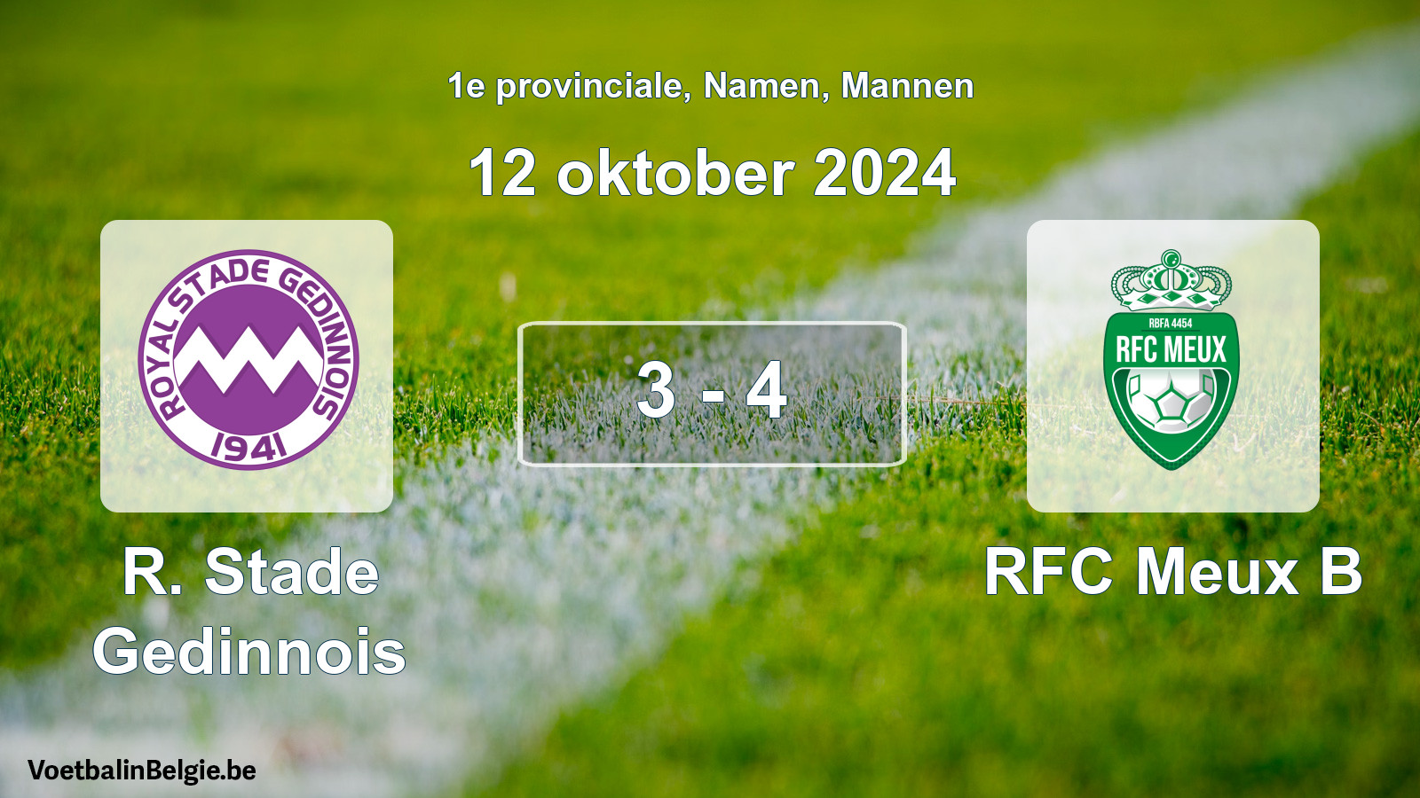 Gespeelde wedstrijd mannenvoetbal: R. Stade Gedinnois - RFC Meux B 3 - 4 (12 oktober 2024)