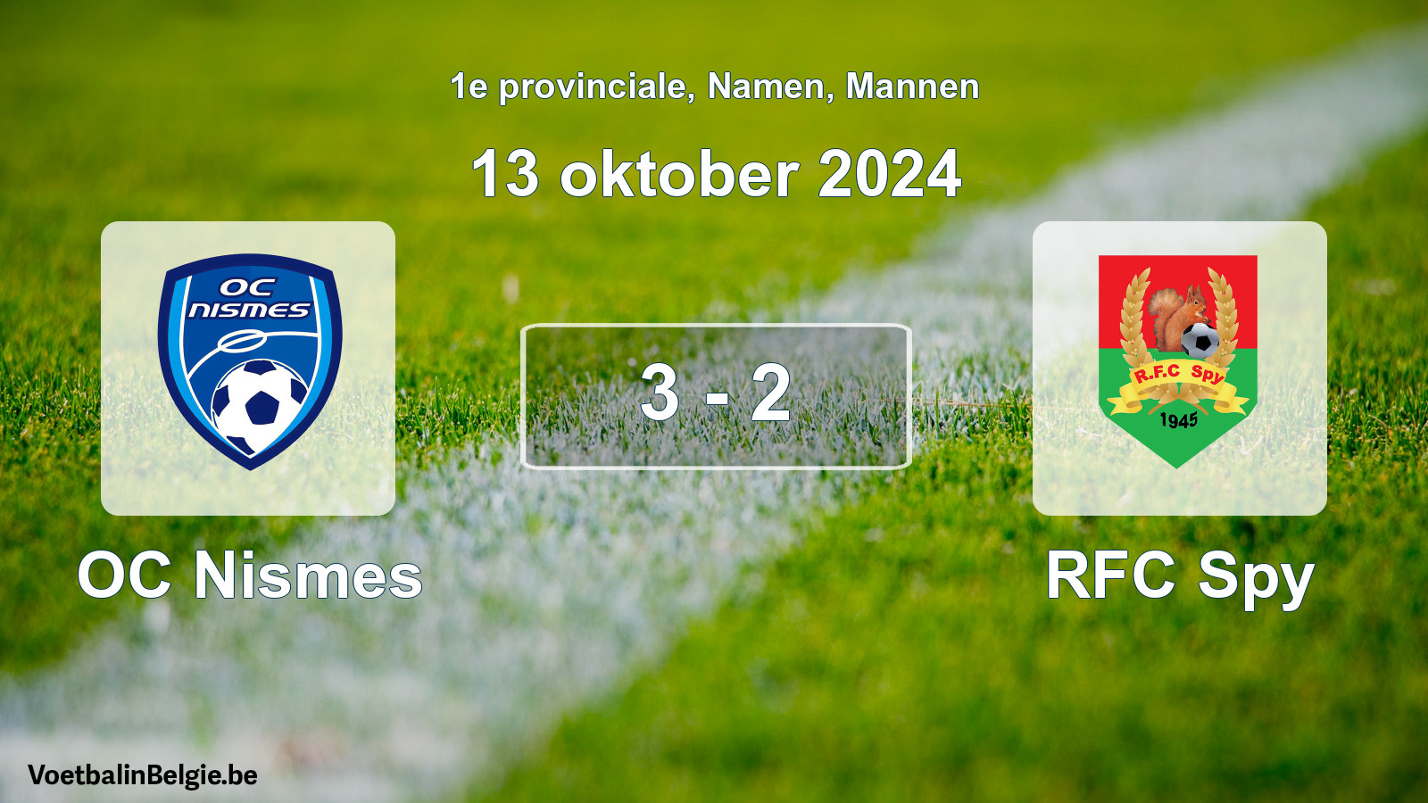 Gespeelde wedstrijd mannenvoetbal: OC Nismes - RFC Spy 3 - 2 (13 oktober 2024)