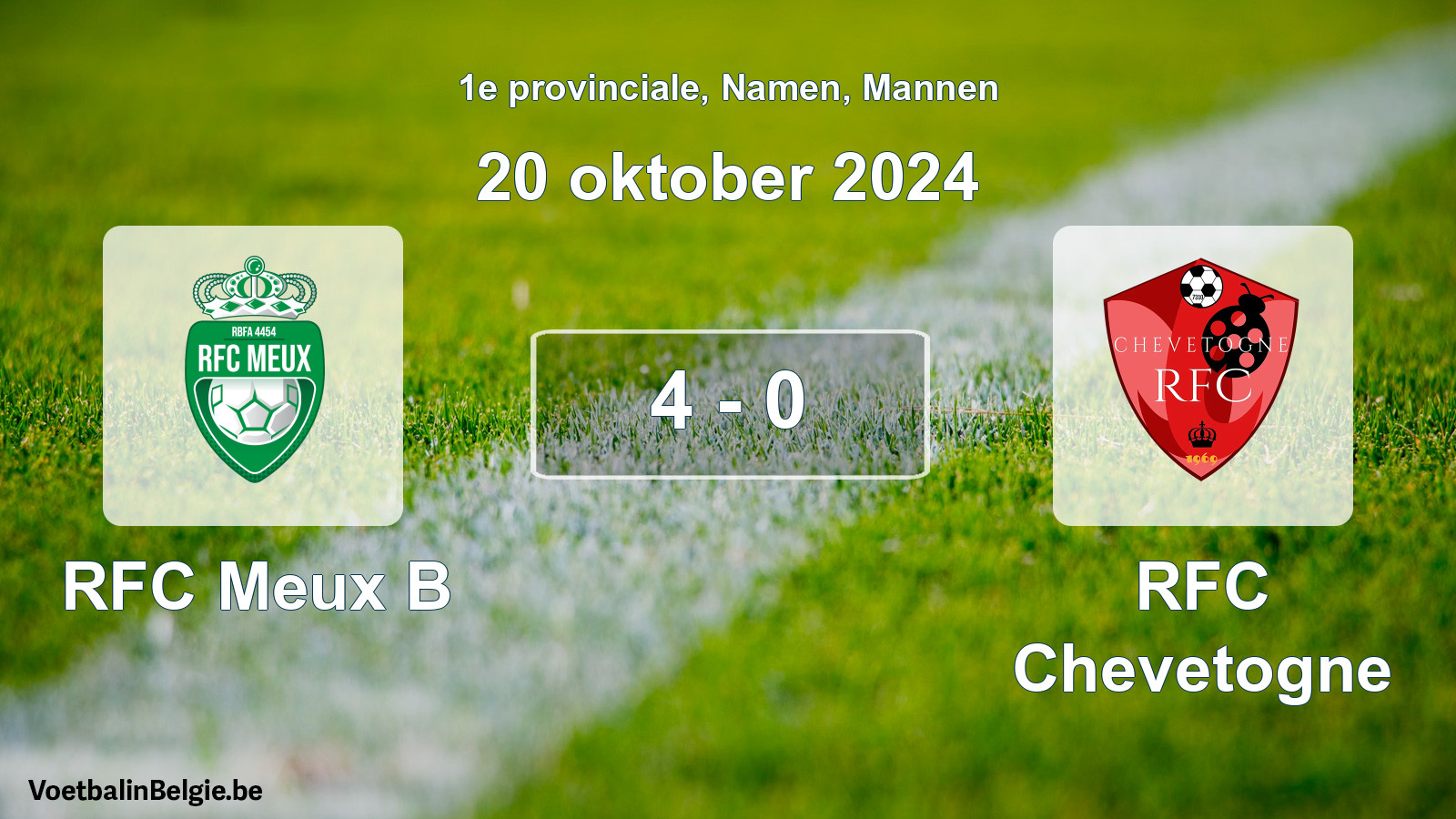 Gespeelde wedstrijd mannenvoetbal: RFC Meux B - RFC Chevetogne 4 - 0 (20 oktober 2024)