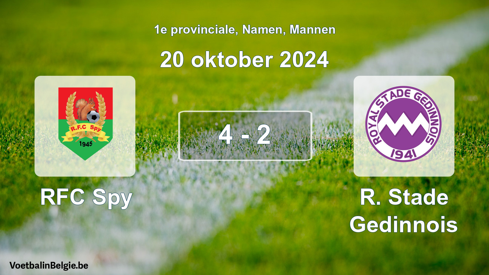Gespeelde wedstrijd mannenvoetbal: RFC Spy - R. Stade Gedinnois 4 - 2 (20 oktober 2024)