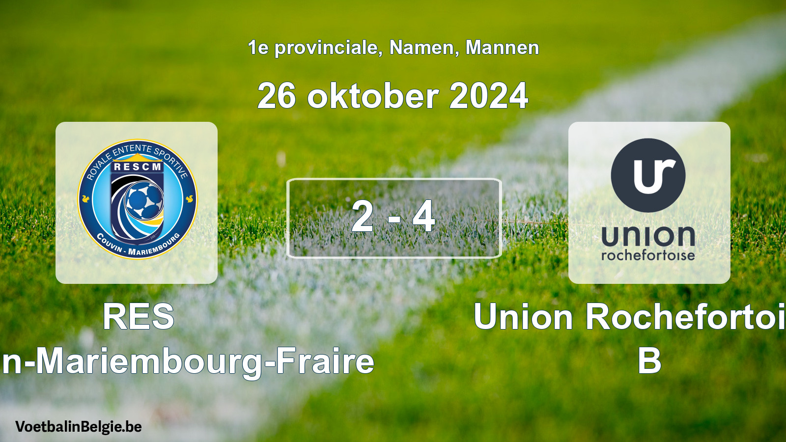 Gespeelde wedstrijd mannenvoetbal: RES Couvin-Mariembourg-Fraire - Union Rochefortoise B 2 - 4 (26 oktober 2024)