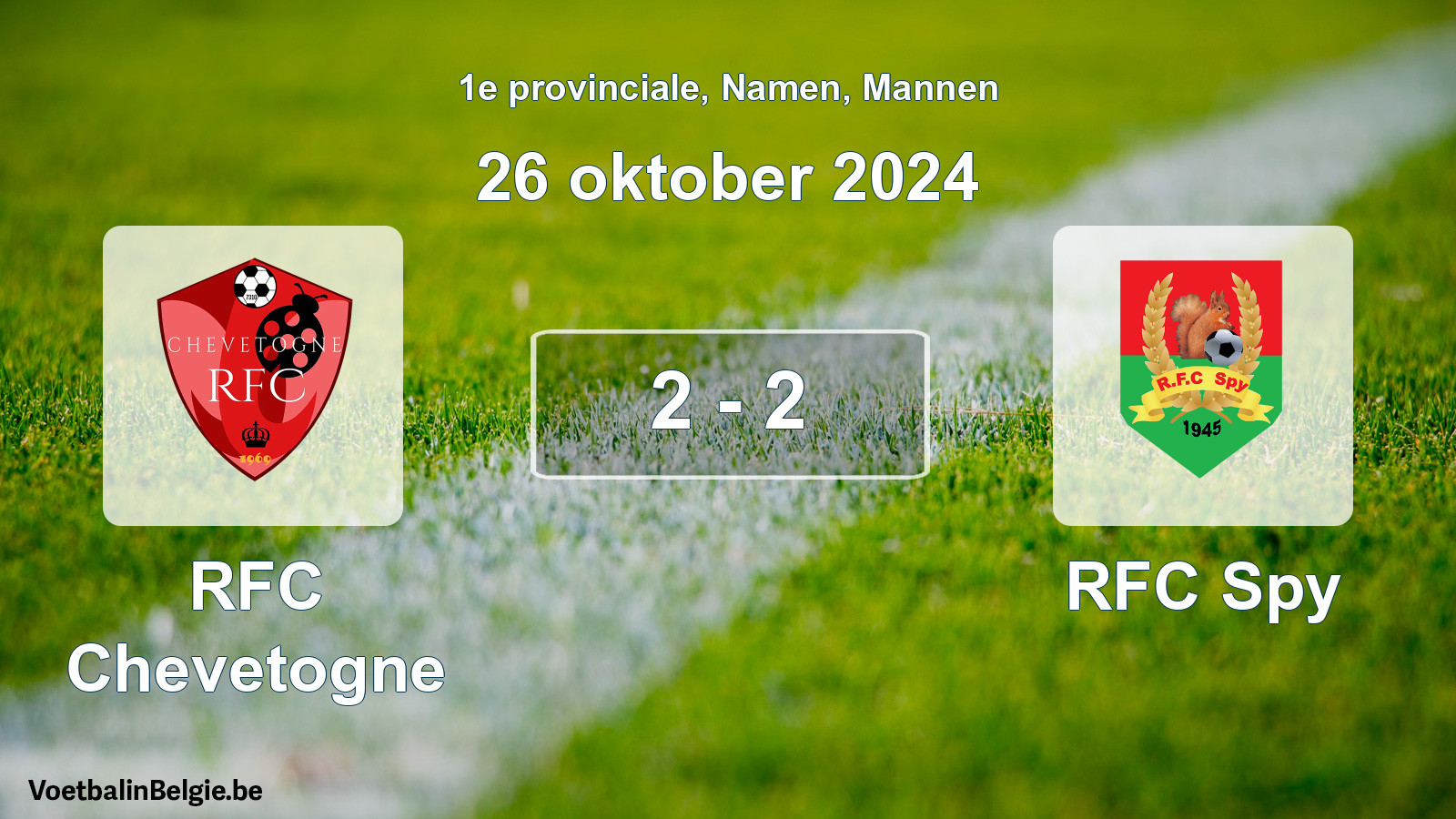 Gespeelde wedstrijd mannenvoetbal: RFC Chevetogne - RFC Spy 2 - 2 (26 oktober 2024)