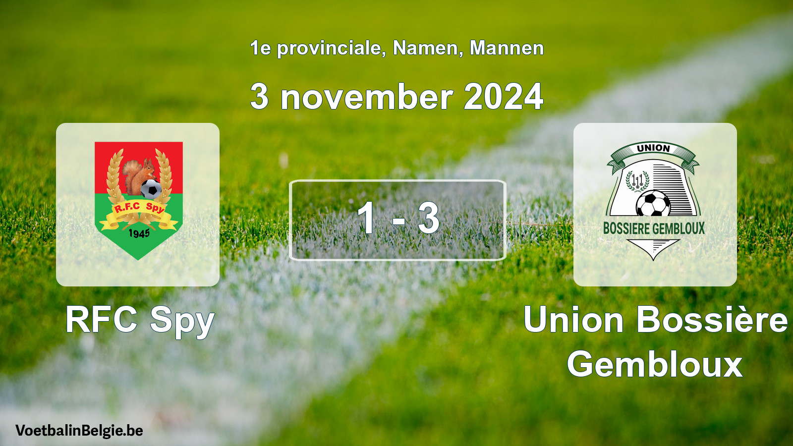 Gespeelde wedstrijd mannenvoetbal: RFC Spy - Union Bossière Gembloux 1 - 3 (3 november 2024)