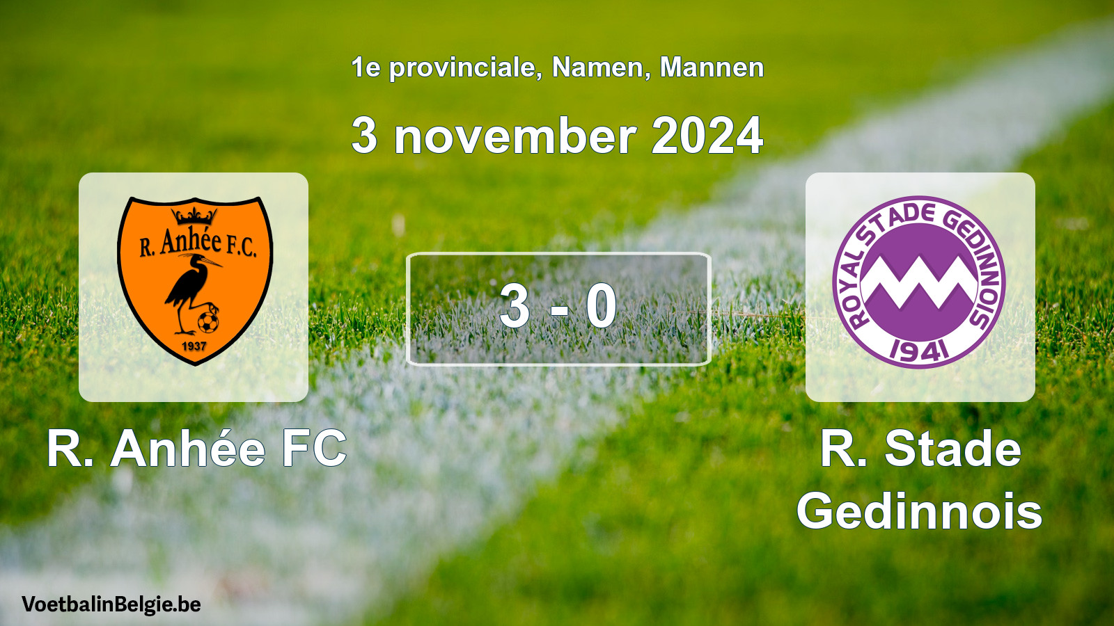 Gespeelde wedstrijd mannenvoetbal: R. Anhée FC - R. Stade Gedinnois 3 - 0 (3 november 2024)