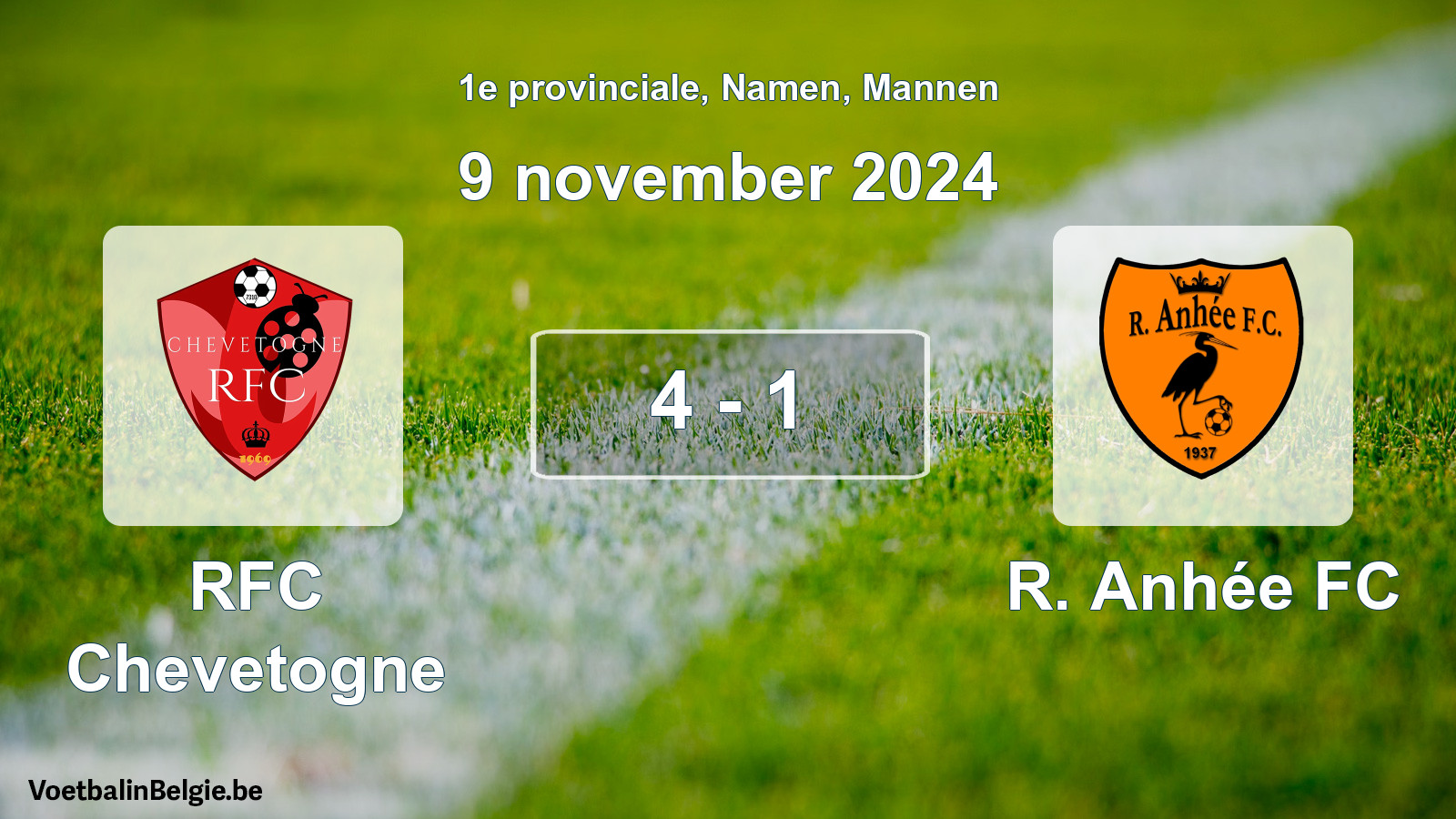 Gespeelde wedstrijd mannenvoetbal: RFC Chevetogne - R. Anhée FC 4 - 1 (9 november 2024)